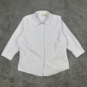 L.L. Bean Women's Seersucker Button-Up Shirt L Purple White Stripe Cotton